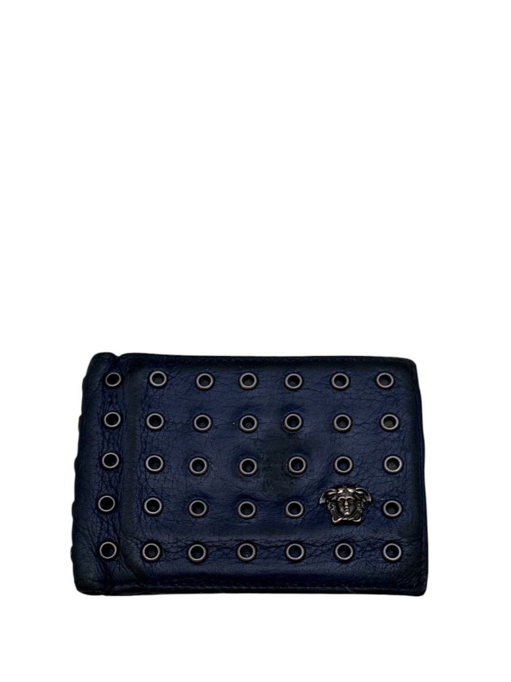 VERSACE - BLUE SMOOTH CALF LEATHER PERFORATED BIFOLD WALLET